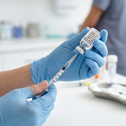 Введение Диспорта в лоб — косметолог делает инъекцию пациентке в клинике Perfect Clinic СПб
